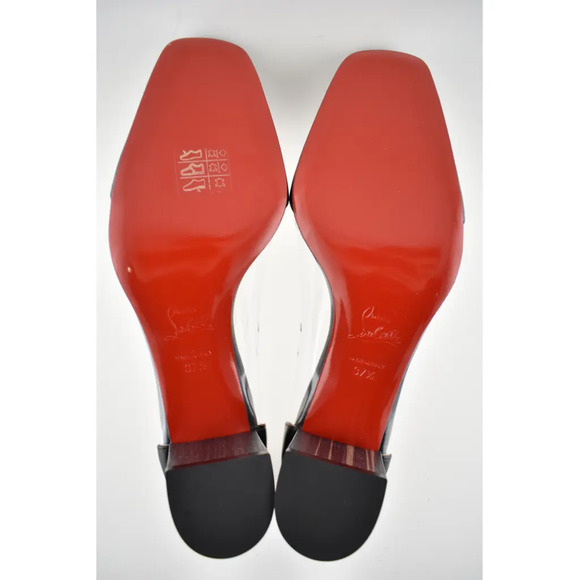 Christian Louboutin Grandola 55 Black Leather PVC Block Heel Sandal Pump 37.5 - Picture 12 of 12